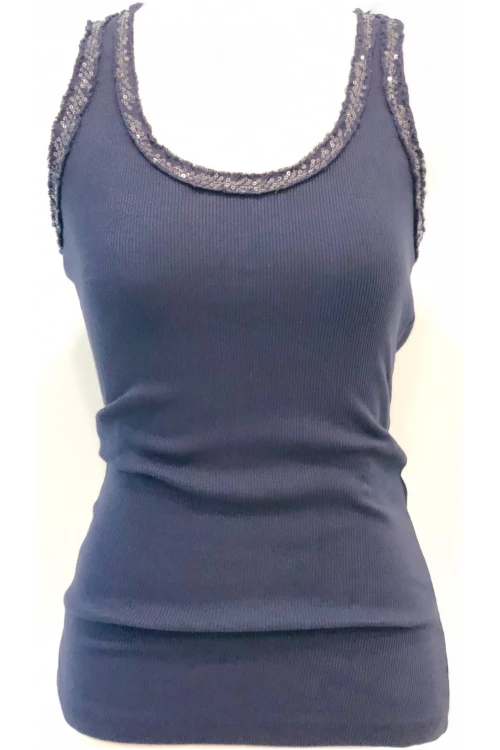 Navy Sequin Racer Tank