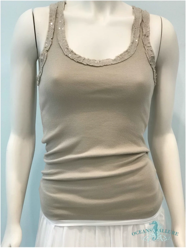 Tan Sequin Racer Tank