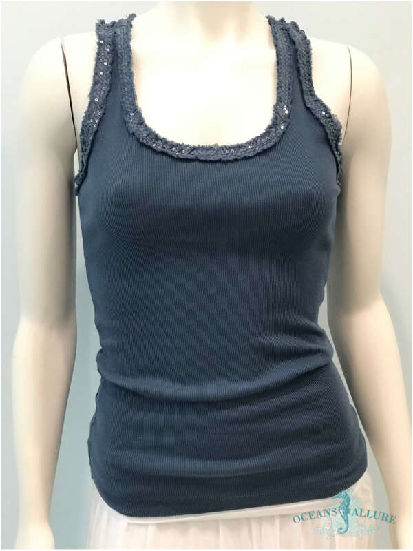 Denim Sequin Racer Tank