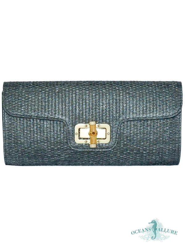 Black Woven Clutch with Bamboo Turn
