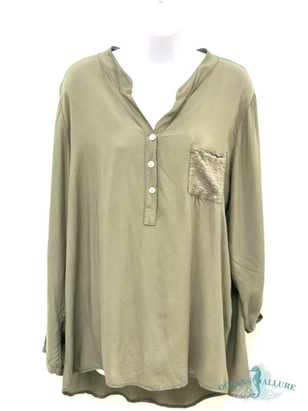 Sage Sequin Pocket Shirt