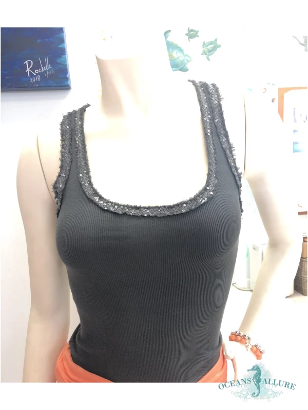 Charcoal Sequin Racer Tank