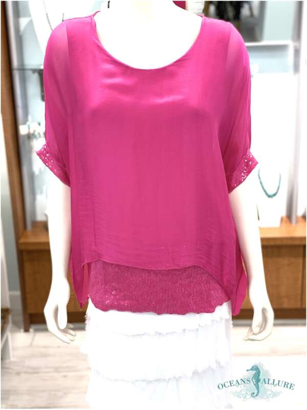 Fuchsia Silk Sequin Layer Top