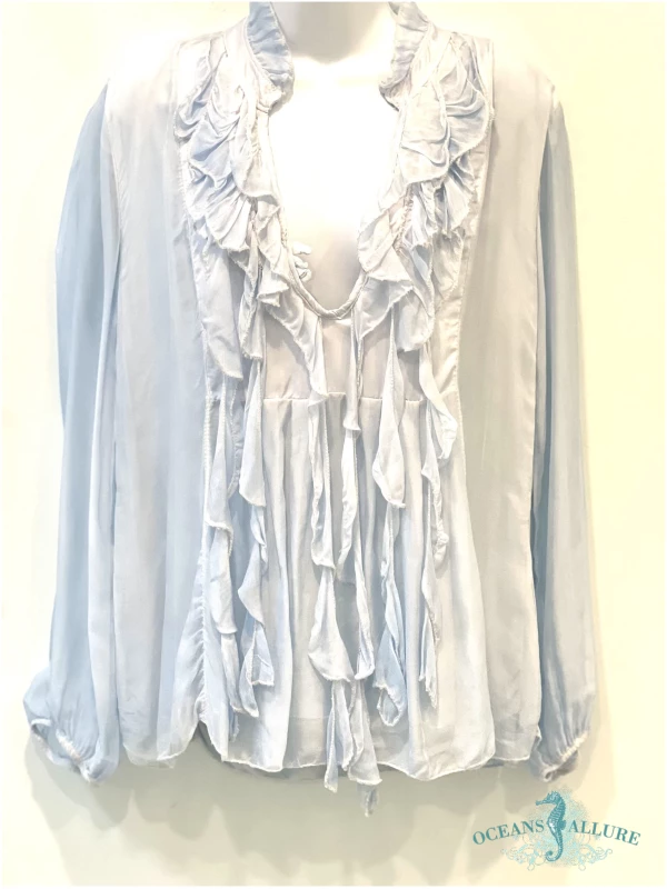 Baby Blue Silk Ruffle Top