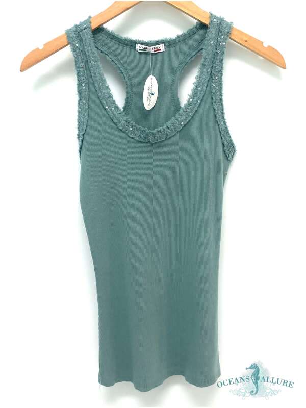 Teal Sequin Racer Tank