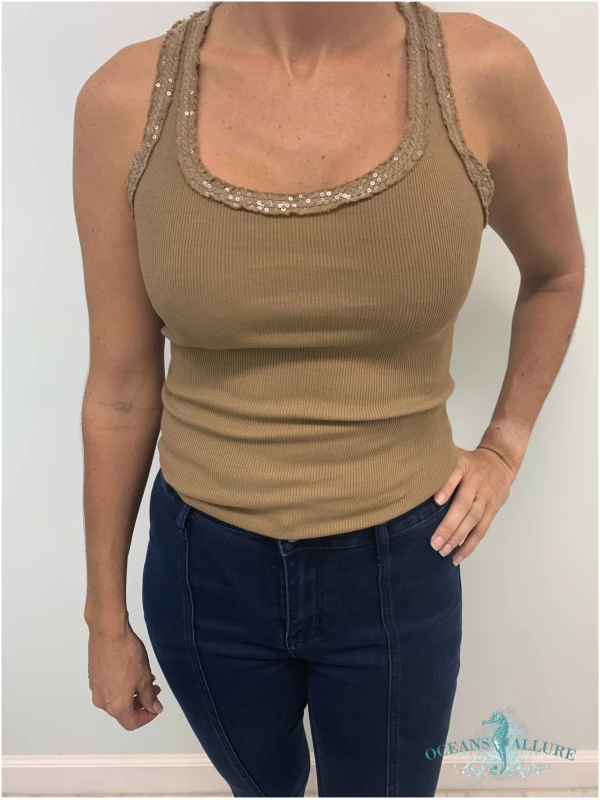Cappuccino Sequin Racer Tank