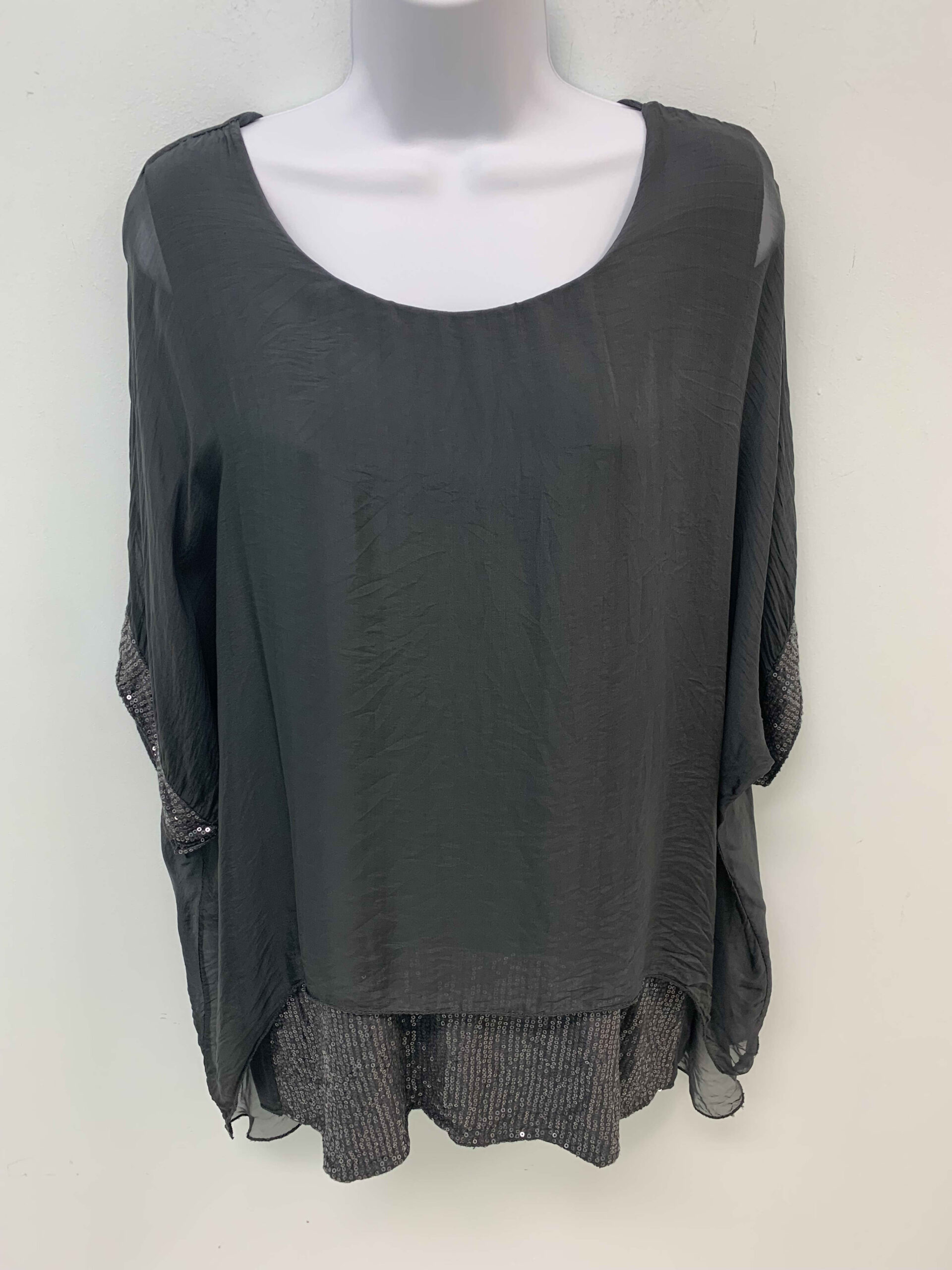 Charcoal Silk Sequin Layer Top – Oceans Allure