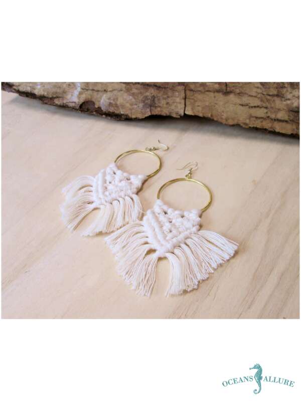 Gold Ring Macrame Earrings