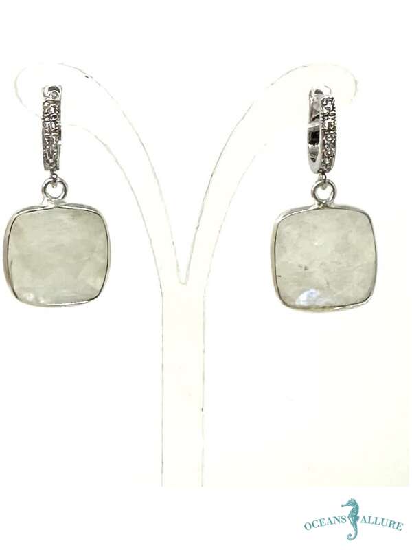 Square Rnbw Moonstone CZ Huggies