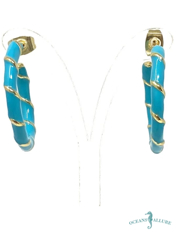 Teal Enamel Hoop Earrings