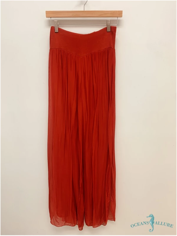 Red Slit Silk Lined Pants