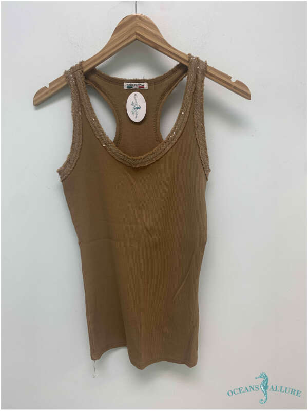 Camel Sequin Racer Tank