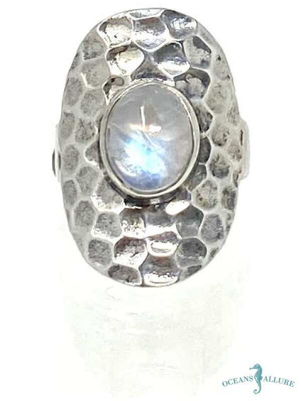 Hammered Oval Moonstone Ring