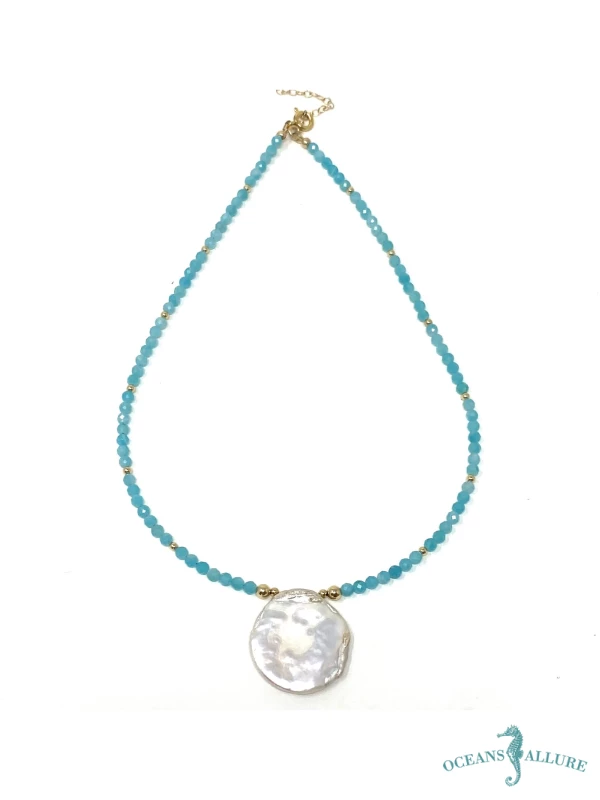 Round Keshi Pearl & 4mm Amazonite Necklace