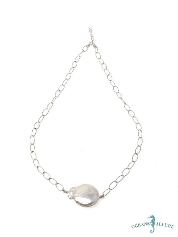 Large Keshi Pearl on Dia Cut Chain