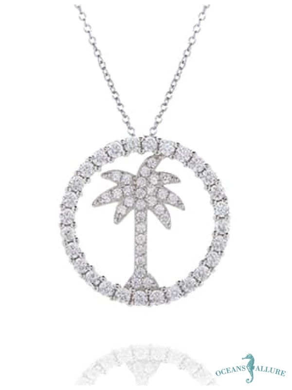CZ Circle Palm Tree Pendant