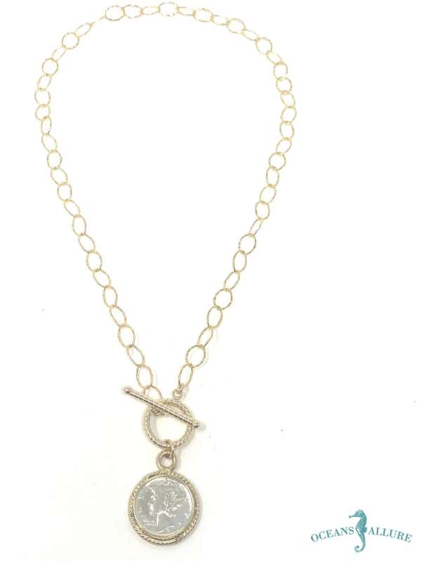 2 Tone GF Rope Coin Dia. Cut Chain Drop