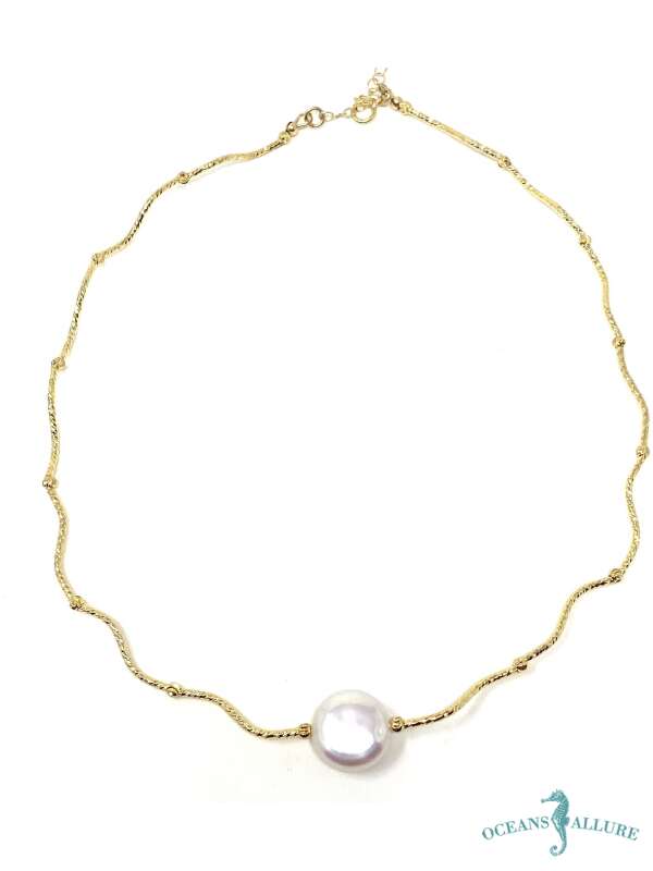 Gold Filled Bar & Coin Pearl Necklace