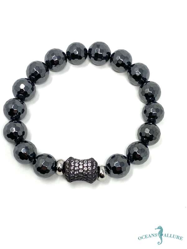 Hematite & Black CZ Barrel Bracelet