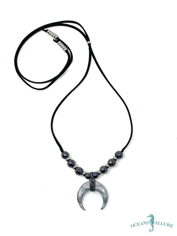 Hematite, Silver & Grey Tusk on Suede