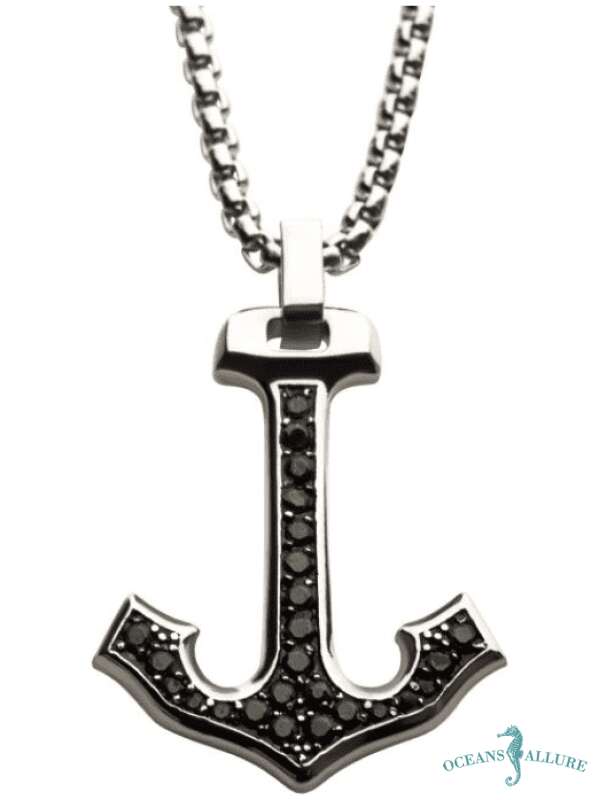 Steel Anchor Pendant with Black CZ