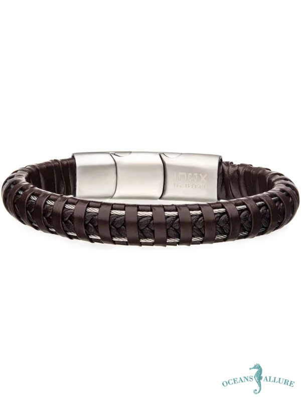 Brown Leather Steel Clasp Bracelet