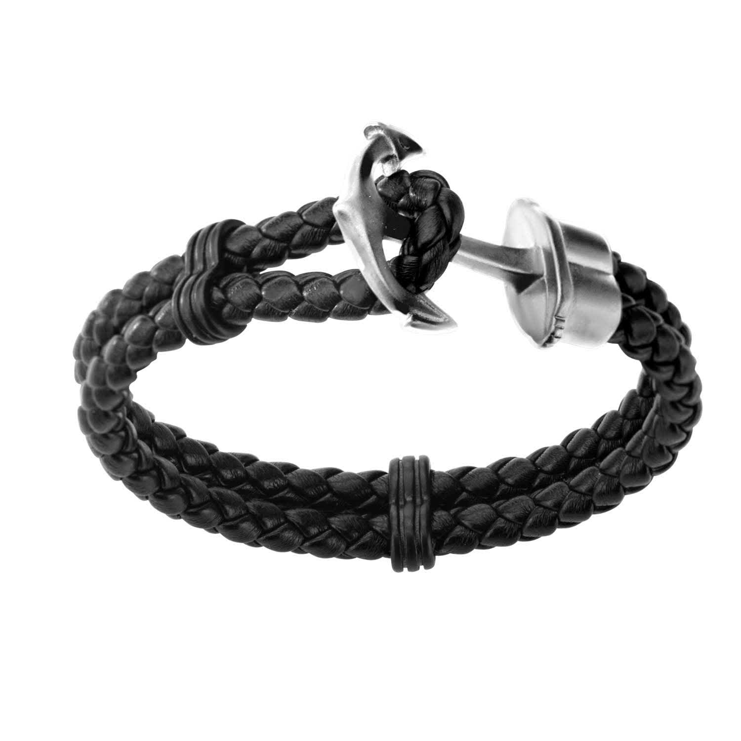 Double Black Braided Leather Steel Anchor – Oceans Allure