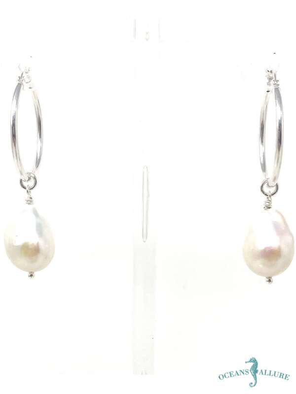 18mm Baroque Pearl Hoop Earrings