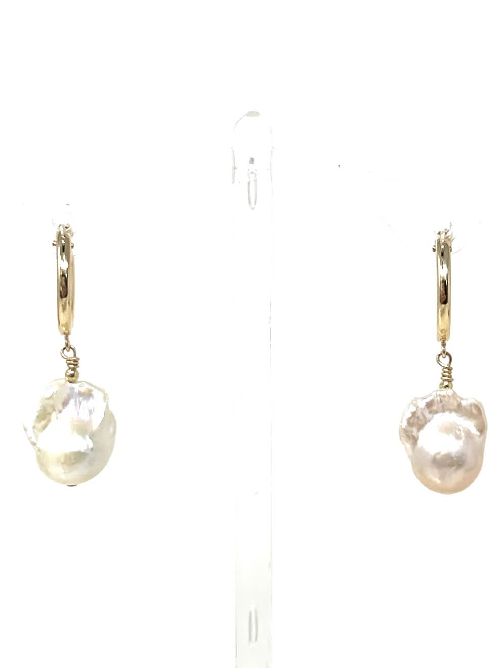 18k Gold Filled Drop Baroque Pearl Hoop Earrings main image 0