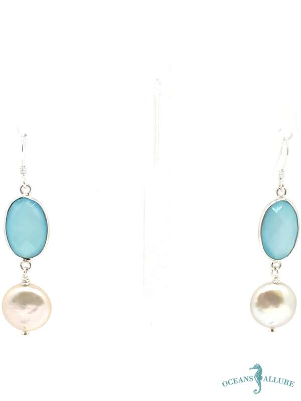 Chalcedony & Coin Pearl Earrings