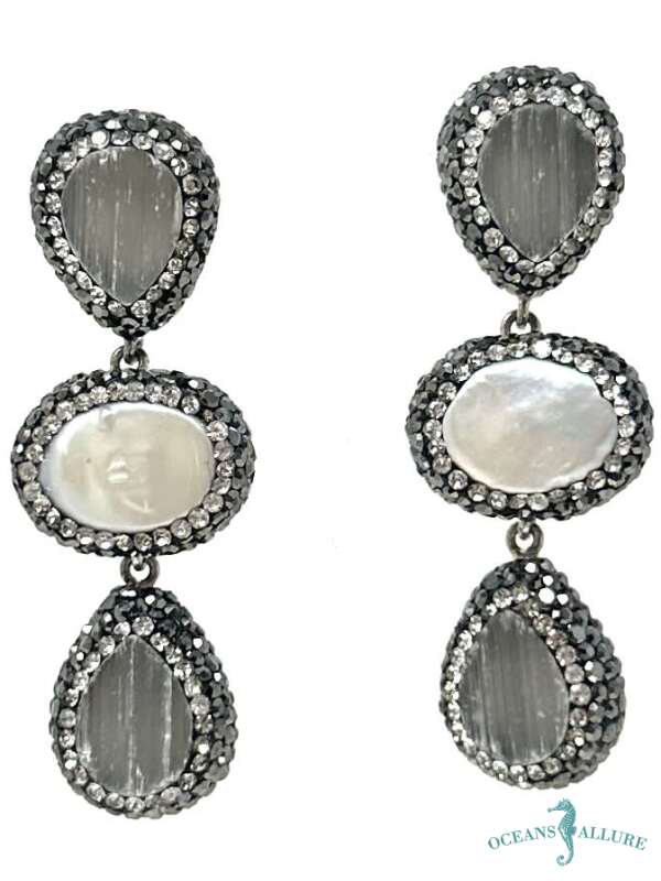 Triple Pearl Crystal Drop Earrings