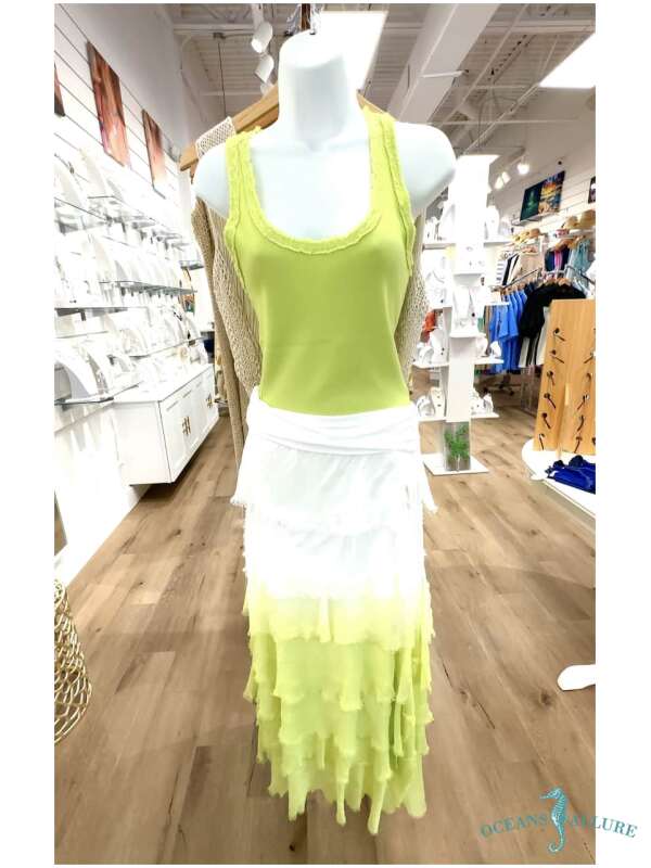 Lime Ombre Flutter Maxi Skirt