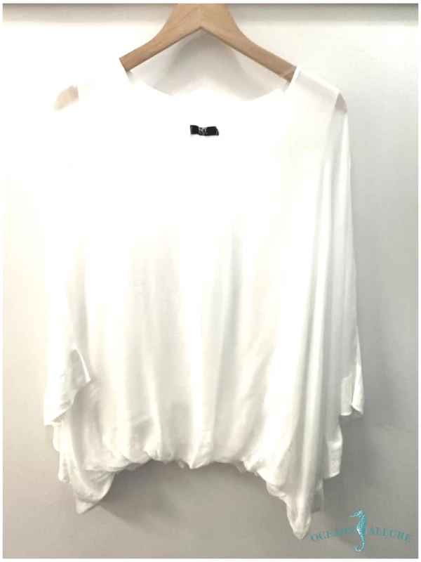 White Silk Balloon Hem Sequin Top