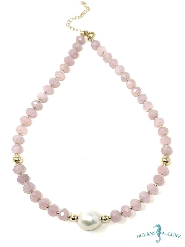 Rose Quartz & Baroque Pearl Necklace