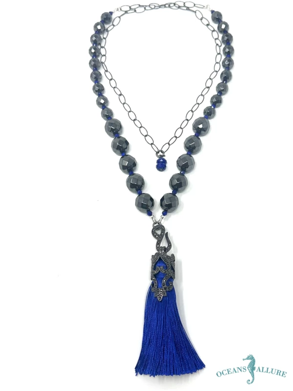 Royal Silk Tassel & Hematite Necklace