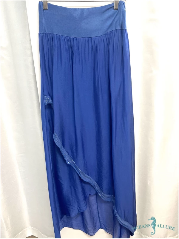 Royal Sequin Silk Faux Wrap Skirt
