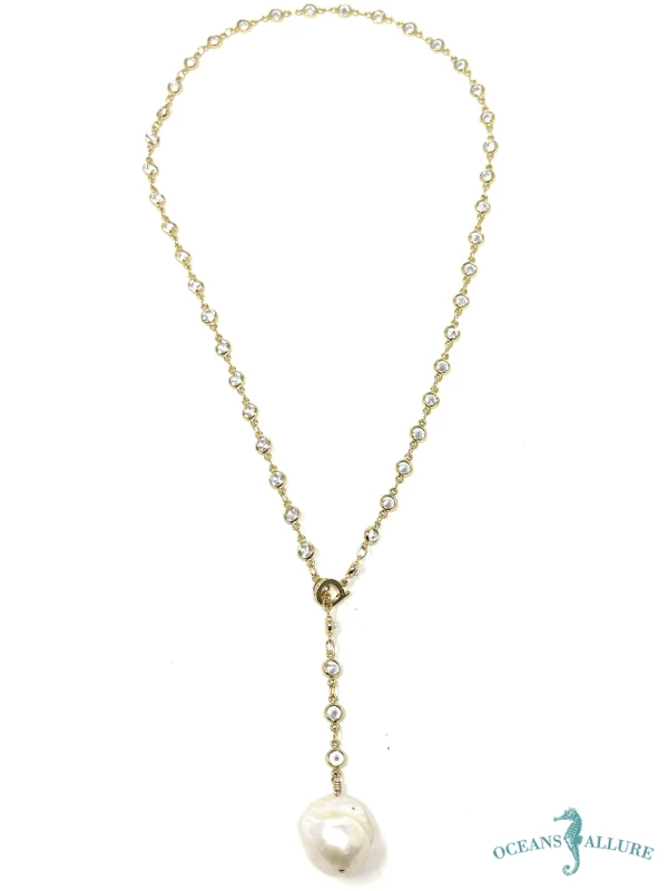 GFB CZ Chain & Baroque Pearl Lariat