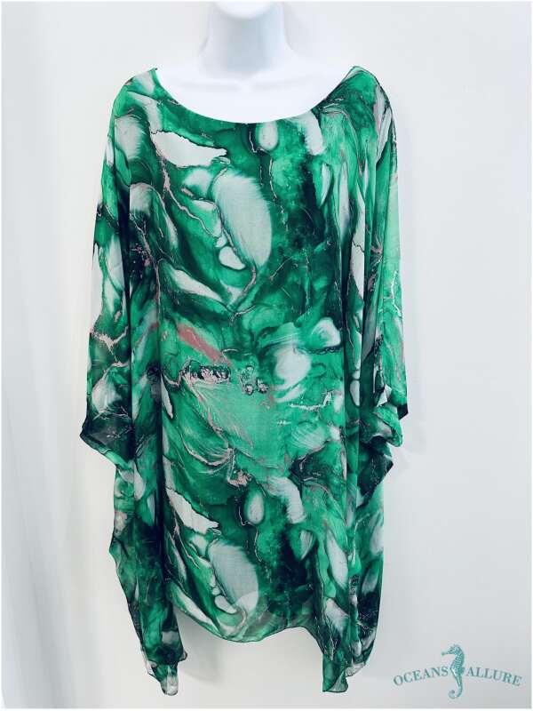 Green Abstract Silk Goddess Dress