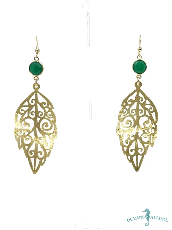 GF/GP Green Onyx Leaf Earrings