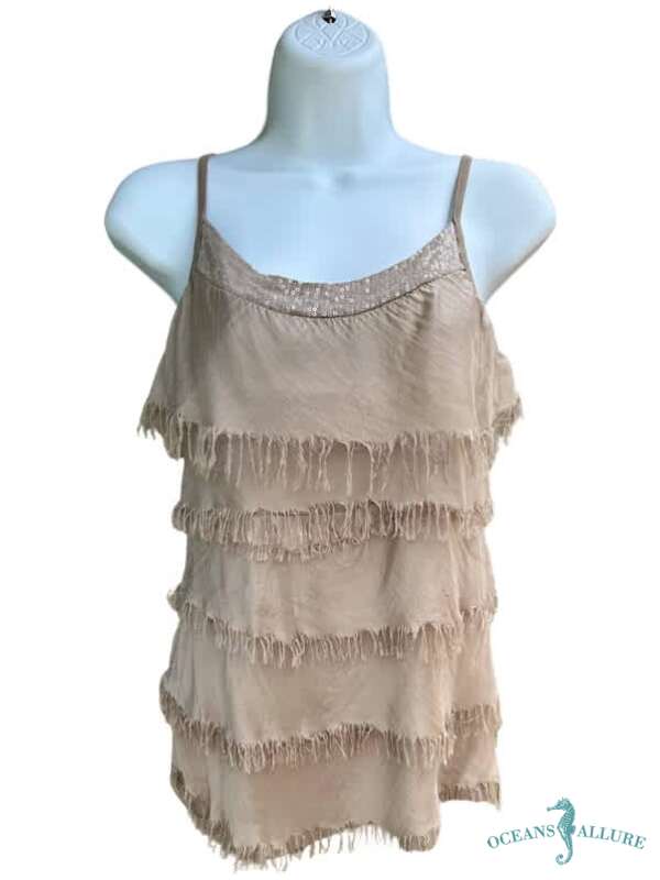 Taupe Silk Sequin Layer Tank