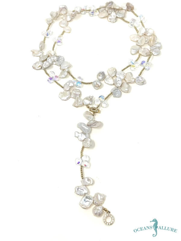 Keshi Pearl & AB Quartz Lariat
