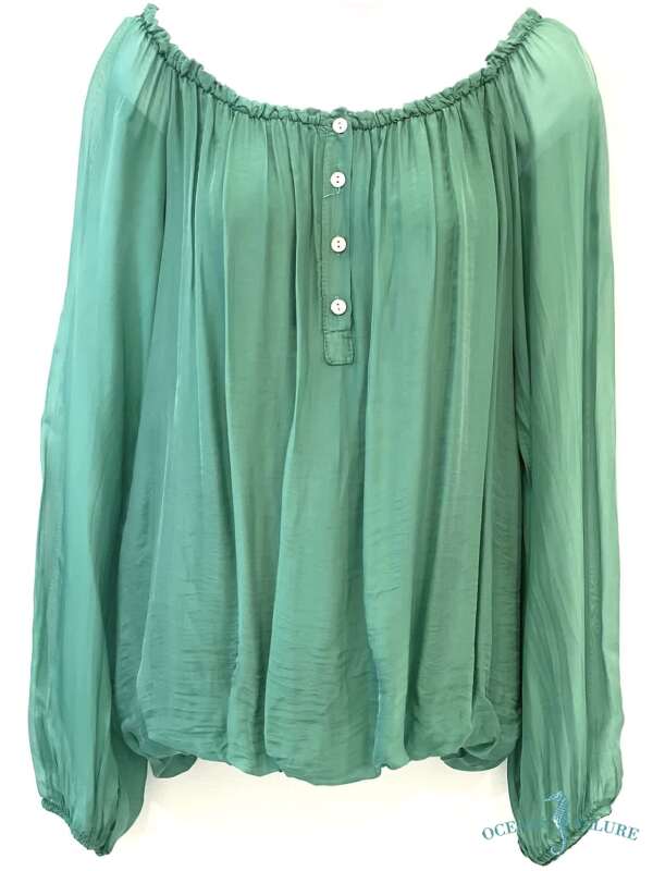 Kelly Green Off Shoulder Silk Top