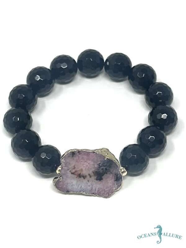 Onyx & Pink Agate Bracelet