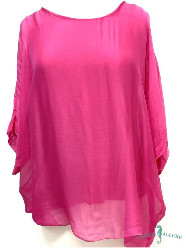 Boho Luxe Tulip-Sleeve Collar Top (fuchsia)