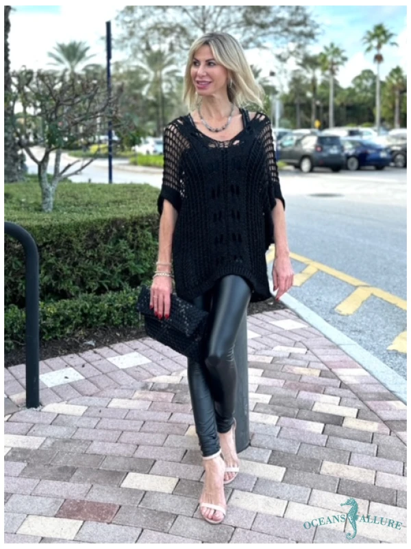 Black Crochet Metallic Sweater