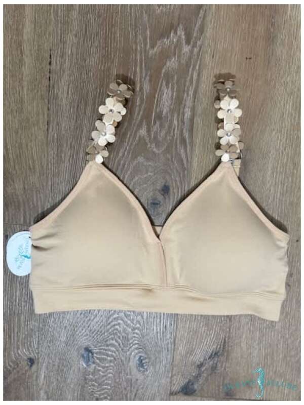 Gold Flowers Nude Bra