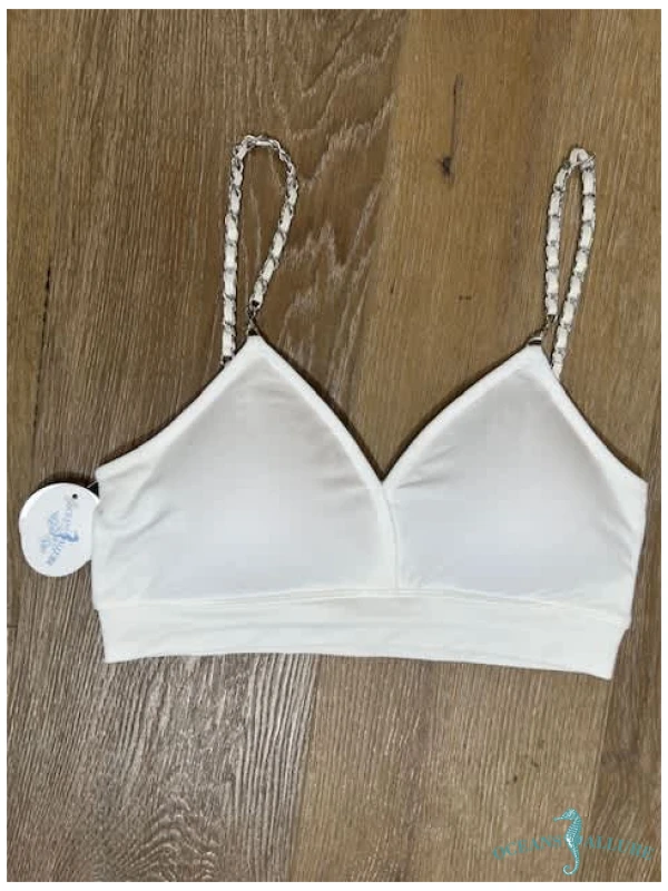 Silver/White Chain White Bra