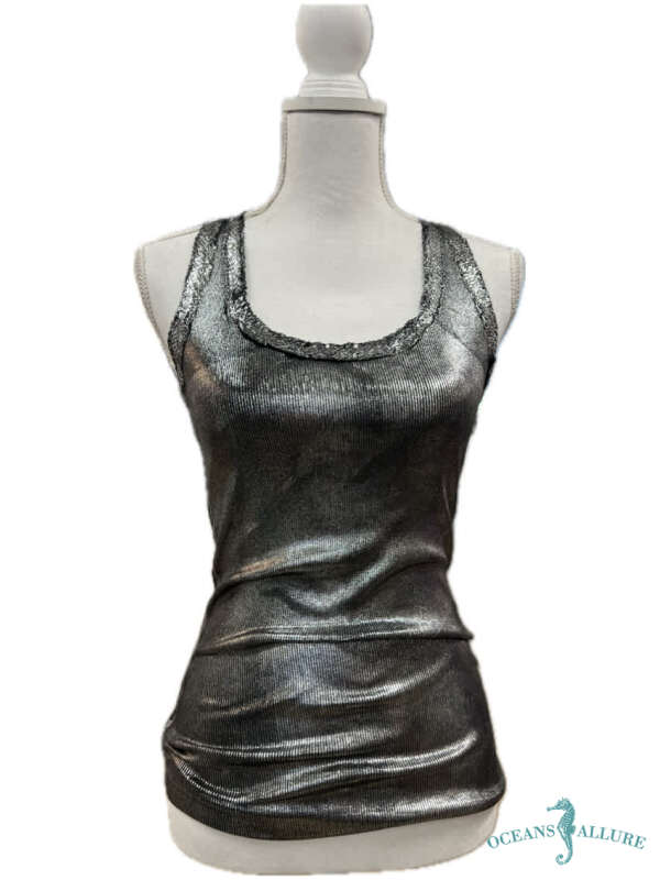 Black Stamped Sequin Racer Tank