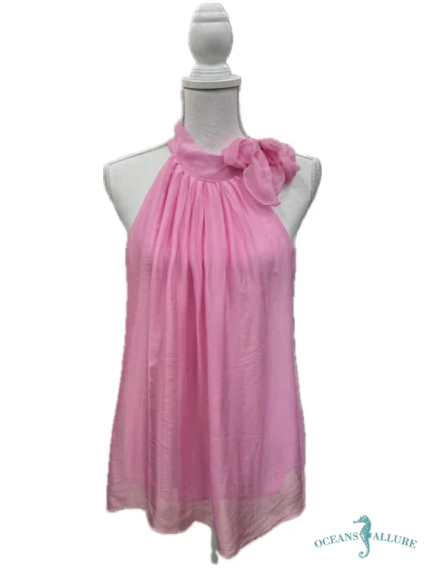 Pink Silk Halter Tie Top