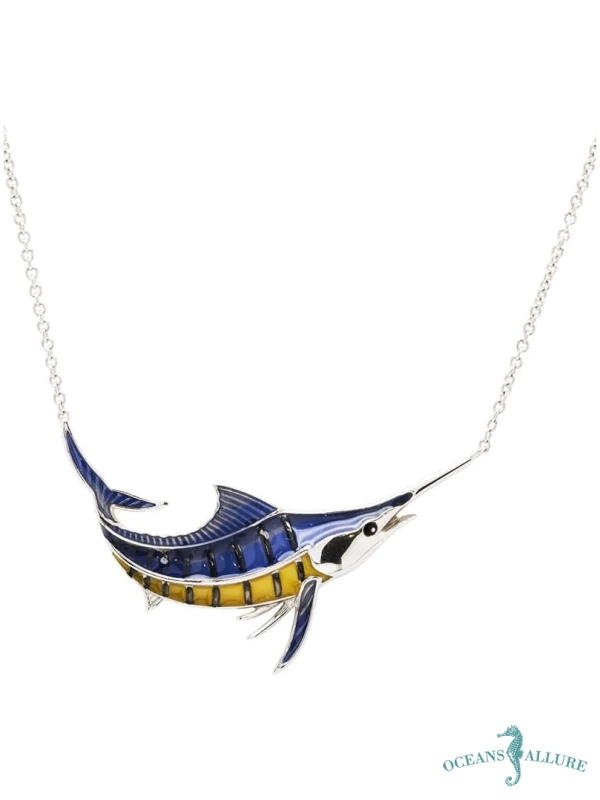Sterling Silver Enamel Marlin Fish Necklace